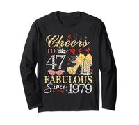 Womens Cheers to 47 Fabulous Since 1979 47th Birthday Queen Langarmshirt