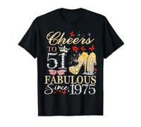 Womens Cheers to 51 Fabulous Since 1975 51st Birthday Queen T-Shirt