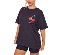 Womens Cherry Perfection Printed Oversized Top T-Shirt Ladies Casual Short Sleeve Baggy Fit Crew Neck Summer Oversized Fruit Slogan Print Tees Shirt Plus Size Black 36-38
