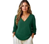 Women's Cotton Linen V Neck Long Sleeve Tops Plus Size Summer Beach Blouses Spring Fashion Casual Shirts in Multiple Colors