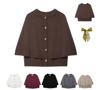 Women's Cropped Knit Cape Cardigan,Cropped Button Down Crew Neck Cloak Jacket Shawl,Fall Trendy Elegant Knit Poncho Sweater (DE/NL/SE/PL, Alphanumerisch, M, Regular, Regular, Brown)