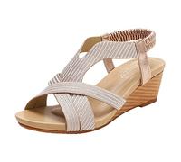Women'S Dress Sandals Women's National Open Toe Summer Comfortable Holiday Sandals Travel Slope Heel Roman Sandals Chic Women'S Lightweight Flip Flops (A, 8)