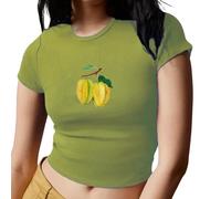 Womens E-Girls Short Sleeve T-Shirt Crop Tops Bow Print Short Sleeve Tops Aesthetic Grunge Clothes Fairy Tee Tops (W1- Dark Green, S)