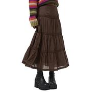 Women's Fairy Grunge Midi Skirts Y2k Aesthetic Vintage A-Line Long Skirt High Waist Retro Pleated Swing Skirt Streetwear (Brown, L)