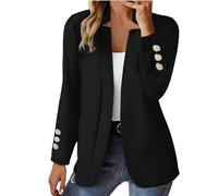 Womens Fall Clothes 2024 Fashion Fall Long Sleeve Notch Cardigans Coat Open Front Slim Fit Work Cropped Jackets Women's Coat Brown Jackets for Women Cardigan Damen (Black, XXXL)