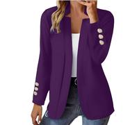 Womens Fall Clothes 2024 Fashion Fall Long Sleeve Notch Cardigans Coat Open Front Slim Fit Work Cropped Jackets Women's Coat Brown Jackets for Women Cardigan Damen (Purple, XXL)