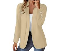 Womens Fall Clothes 2024 Fashion Fall Long Sleeve Notch Cardigans Coat Open Front Slim Fit Work Cropped Jackets Women's Coat Brown Jackets for Women Cardigan Damen (Khaki, XXXXL)