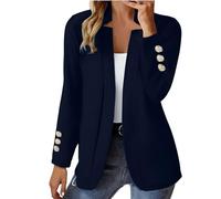 Womens Fall Clothes 2024 Fashion Fall Long Sleeve Notch Cardigans Coat Open Front Slim Fit Work Cropped Jackets Women's Coat Brown Jackets for Women Cardigan Damen (Navy, XL)