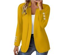 Womens Fall Clothes 2024 Fashion Fall Long Sleeve Notch Cardigans Coat Open Front Slim Fit Work Cropped Jackets Women's Coat Brown Jackets for Women Cardigan Damen (Yellow, XXXXXL)