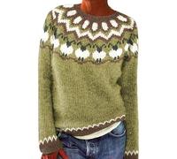 Women's Fashion Knitted Sweater Multi-Color Cute Sheep Pattern Sweater All-Match Sweater Retro Fair Island Green Knitted Sweater Round Neck Sweater