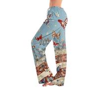 Women's Fashion Loose-fit Drawstring Elastic Waist Casual Printed Pants Blau L