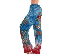 Women's Fashion Loose-fit Drawstring Elastic Waist Casual Printed Pants Hellblau M