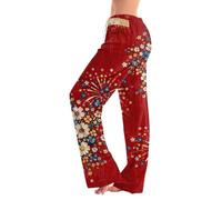 Women's Fashion Loose-fit Drawstring Elastic Waist Casual Printed Pants Rot L