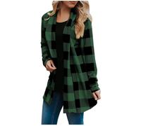 Womens Flannel Cardigan Buffalo Plaid Jacket Trendy Loose Fit Long Sleeve Kimono Fashion Fall Outfits with Pockets