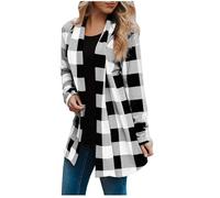 Womens Flannel Cardigan Buffalo Plaid Jacket Trendy Loose Fit Long Sleeve Kimono Fashion Fall Outfits with Pockets