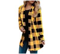 Womens Flannel Cardigan Buffalo Plaid Jacket Trendy Loose Fit Long Sleeve Kimono Fashion Fall Outfits with Pockets