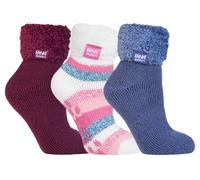 Womens Fluffy Slipper Bed Socks with Grips | Heat Holders | 3 Pair Multipack | Ladies Warm Fleece Lined Non Slip Socks | Winter Gifts for Her - Pack 1 US 37-40