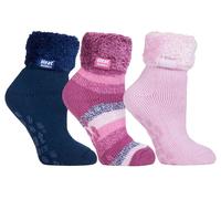 Womens Fluffy Slipper Bed Socks with Grips | Heat Holders | 3 Pair Multipack | Ladies Warm Fleece Lined Non Slip Socks | Winter Gifts for Her - Pack 3 US 37-40