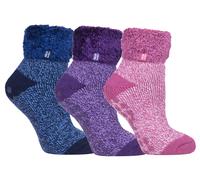 Womens Fluffy Slipper Bed Socks with Grips | Heat Holders | 3 Pair Multipack | Ladies Warm Fleece Lined Non Slip Socks | Winter Gifts for Her - Pack 4 US 37-40