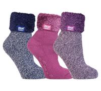 Womens Fluffy Slipper Bed Socks with Grips | Heat Holders | 3 Pair Multipack | Ladies Warm Fleece Lined Non Slip Socks | Winter Gifts for Her - Pack 2 US 37-40