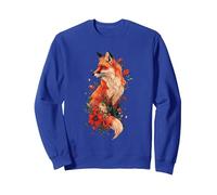 Womens Girls Kids Floral Flowers Art Red Fox Lover Sweatshirt, Unisex für Erwachsene, Königsblau, XXL