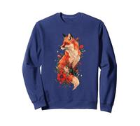 Womens Girls Kids Moms Floral Flowers Art Red Fox Lover Sweatshirt, Unisex für Erwachsene, Marineblau, XXL