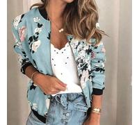 Women's Jacket, Casual, Floral Pattern, Long-Sleeve Bomber Jacket, Zip, Stand-Up Collar, Outwear, Short Coat, Autumn, Spring
