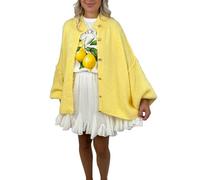 Women's Knit Cardigan Fashion Long Lantern Sleeve Stand Collar Button Down Oversized Chunky Sweater Outwear (Yellow, L)