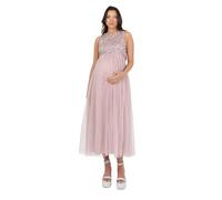 Womens Ladies Maternity Dress for Pregnant Wedding Guest Midaxi Sleeveless Sequin Embellished Tulle Crew Neck Bridesmaid