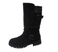 Womens Mid-calf Boot Kategorie Damenstiefel Schlupf Mit Verstellbarem Riemen Für Kalte Wintertage Komfortable Alltagsstiefeletten Ohne - Oder Größenangabe Outdoor Schuhe Schuhe Weite K （Black, 37)