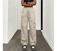 Women's Multi-Pocket Wide-Leg Cargo Pants With A Drawstring High Waist And Loose Fit, Ideal For Edgy Street Style Outings And Weekend Casual Gathering