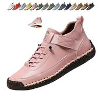 Women's Orthopedic Ankle Boots, Waterproof Leather Slip on Work Boots Lightweight Running Walking Shoes Outdoor Slip on Booties for Hiking Camping Driving (43,Pink)