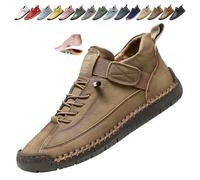 Women's Orthopedic Ankle Boots, Waterproof Leather Slip on Work Boots Lightweight Running Walking Shoes Outdoor Slip on Booties for Hiking Camping Driving (45,Khaki)