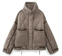 Women's Oversized Quilted Puffer Jacket Stand Collar Zip Up Lightweight Cropped Padded Winter Coat with Pockets (Khaki,Small)