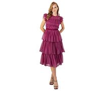 Womens Pink Midi Dress for Ladies Sleeveless Short Sleeve with Frilly Tiered Ruffle for Wedding Guest Prom Evening Gown Size 42