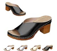 Women's Platform Chunky Heels Low Block Heeled Sandal,Open Toe Slides for Women Dressy,Casual Summer Mules Slip on Sandals,Sandals for Women 2025 Heels,Fashion Wedding Party Dress Sandal (Black,39)