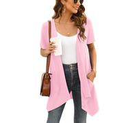 Women's Plus Size Lightweight Summer Pink Bolero Cardigan Short Sleeve Open Front Cover Up Jacket with Pockets Casual Drape Shrug Top High Low Hem,2XL