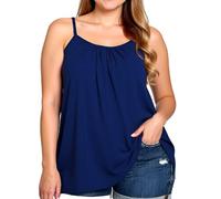 Women's Plus Size Summer Cami Tank Top Sleeveless Loose Fit Blouse Casual Spaghetti Strap Flowy Shirt with Pockets Solid Color Tunic Tops