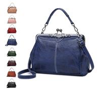 Women's Retro Handbag, Handbag with Handle Elegant Evening Bag Kiss Lock PU Leather Retro Shoulder Bag(Blue)