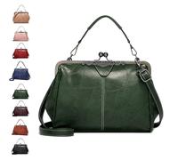 Women's Retro Handbag, Handbag with Handle Elegant Evening Bag Kiss Lock PU Leather Retro Shoulder Bag(Green)