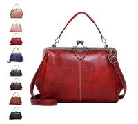Women's Retro Handbag, Handbag with Handle Elegant Evening Bag Kiss Lock PU Leather Retro Shoulder Bag(Red)