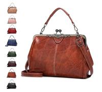 Women's Retro Handbag, Handbag with Handle Elegant Evening Bag Kiss Lock PU Leather Retro Shoulder Bag(Brown)