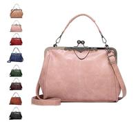 Women's Retro Handbag, Handbag with Handle Elegant Evening Bag Kiss Lock PU Leather Retro Shoulder Bag(Pink)