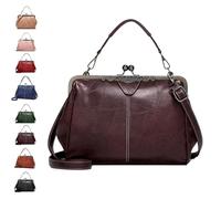 Women's Retro Handbag, Handbag with Handle Elegant Evening Bag Kiss Lock PU Leather Retro Shoulder Bag(Coffee)