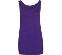 Womens Scoop Neck Sleeveless Ladies Long Stretch Plain Vest Strappy T-Shirt Top Purple 48-50