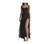 Women's Sexy High Slit Square Neck Dresses,Summer Low Cut Backless Split Long Dress,Ruffle Strap Sleeveless Sundresses