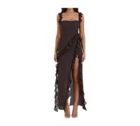 Women's Sexy High Slit Square Neck Dresses,Summer Low Cut Backless Split Long Dress,Ruffle Strap Sleeveless Sundresses