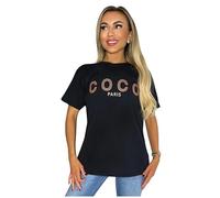 Women's Short Sleeve Coco Slogan Printed T-Shirts Ladies Oversized Summer Tops Black 46-48