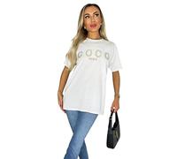 Women's Short Sleeve Coco Slogan Printed T-Shirts Ladies Oversized Summer Tops White 38-40