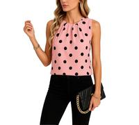 Women's Sleeveless Polka Dot Blouse Summer Casual Chiffon Tank Top Round Neck Loose Fit Flowy Shirt for Work Party Daily Wear Fashion Trendy